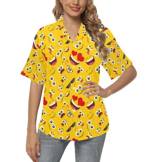 Emoji Face Print Pattern Women's Hawaiian Shirt