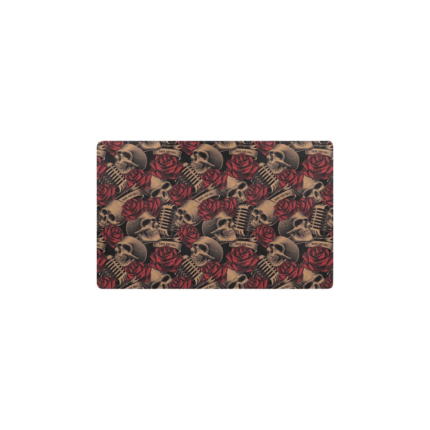 Microphone Skull Rose Pattern Print Design 02 Kitchen Mat