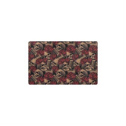 Microphone Skull Rose Pattern Print Design 02 Kitchen Mat