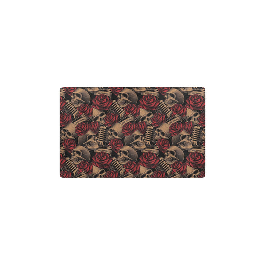 Microphone Skull Rose Pattern Print Design 02 Kitchen Mat