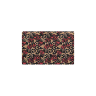 Microphone Skull Rose Pattern Print Design 02 Kitchen Mat