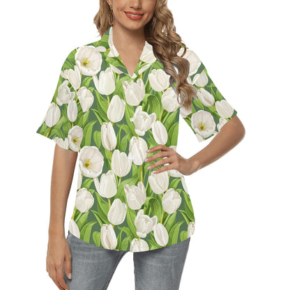 Tulip White Pattern Print Design TP05 Women's Hawaiian Shirt