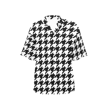 Houndstooth Black White Pattern Print Design 05 Women's Hawaiian Shirt
