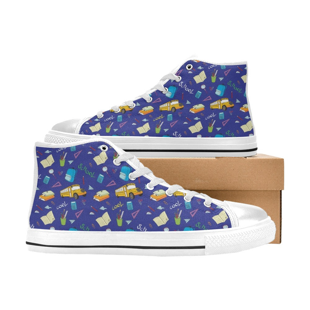 School Bus Print Design LKS307 High Top Women's White Shoes