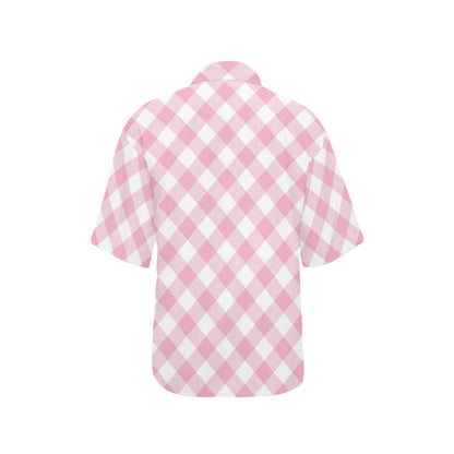 Gingham Pink Pattern Print Design 02 Women's Hawaiian Shirt