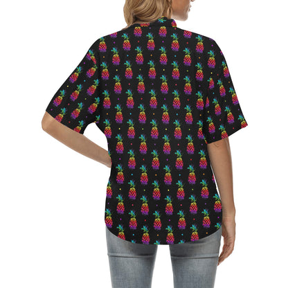 Pineapple Rainbow Dot Print Women's Hawaiian Shirt