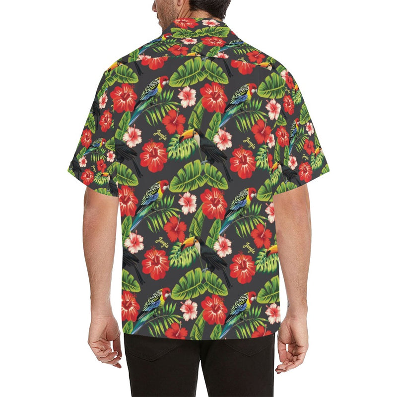 Hibiscus Red With Parrotprint Design LKS303 Men's Hawaiian Shirt