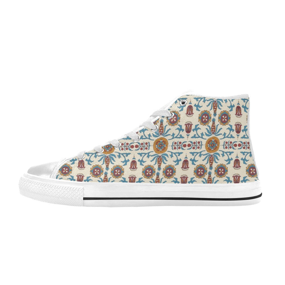 Suzani Print Design LKS301 High Top Women's White Shoes