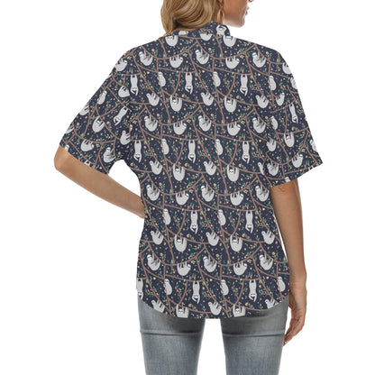 Sloth Happy Design Themed Print Women's Hawaiian Shirt