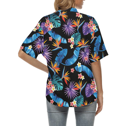 Tropical Flower Pattern Print Design TF018 Women's Hawaiian Shirt