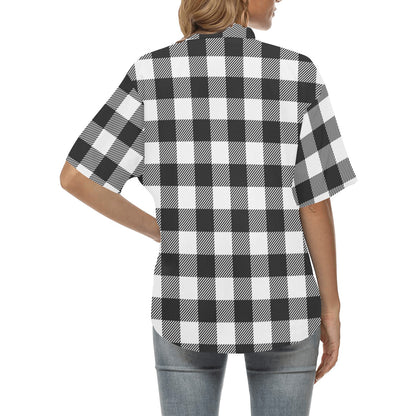 Buffalo check Black white Pattern Print Design 04 Women's Hawaiian Shirt