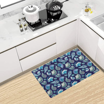Beach Seashell Blue Print Kitchen Mat