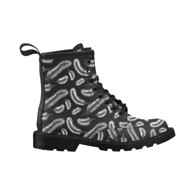 Feather Black White Design Print Women's Boots