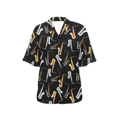 Saxophone Pattern Print Design 01 Women's Hawaiian Shirt