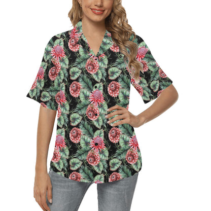 Dahlia Pattern Print Design DH06 Women's Hawaiian Shirt