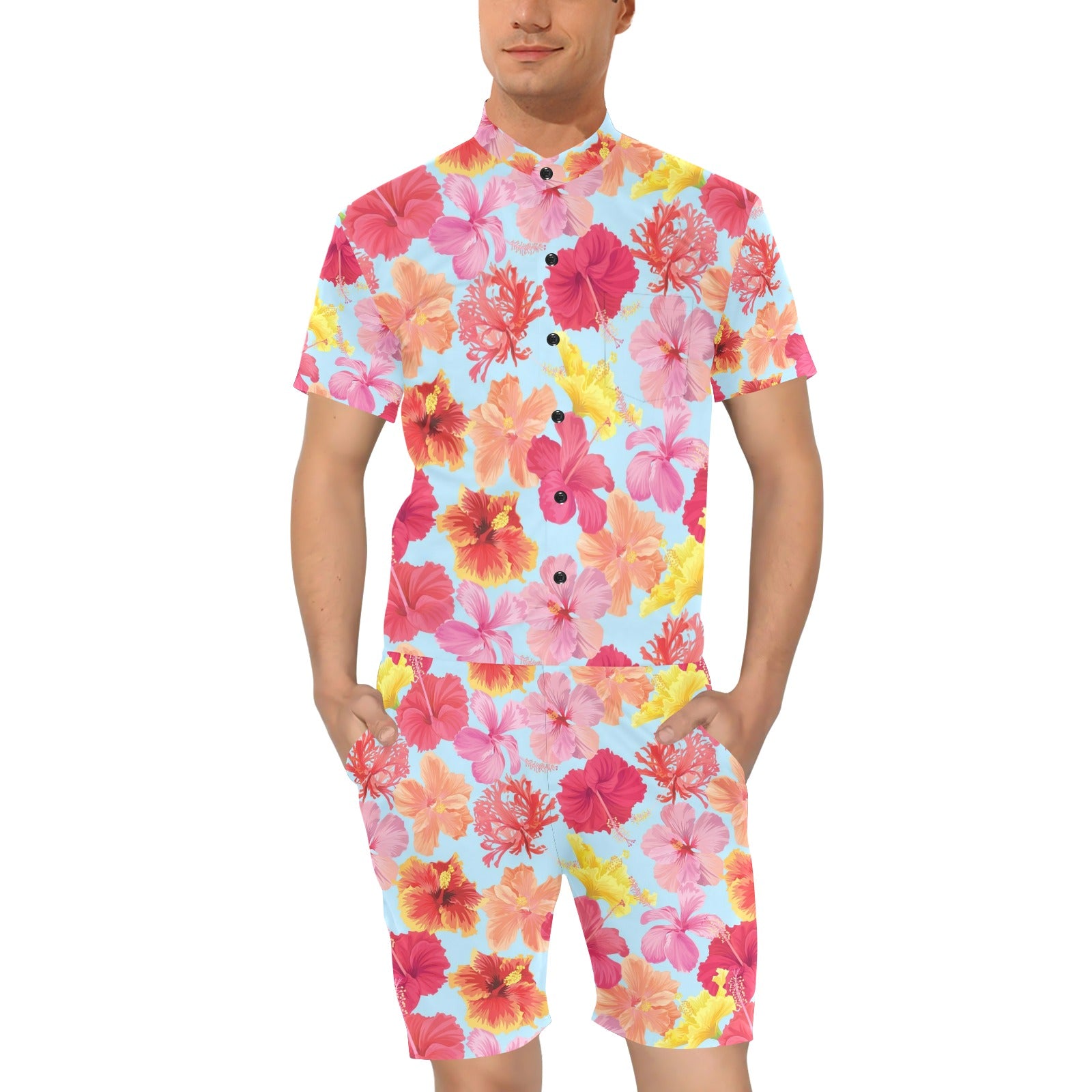 Hibiscus Pattern Print Design HB020 Men's Romper