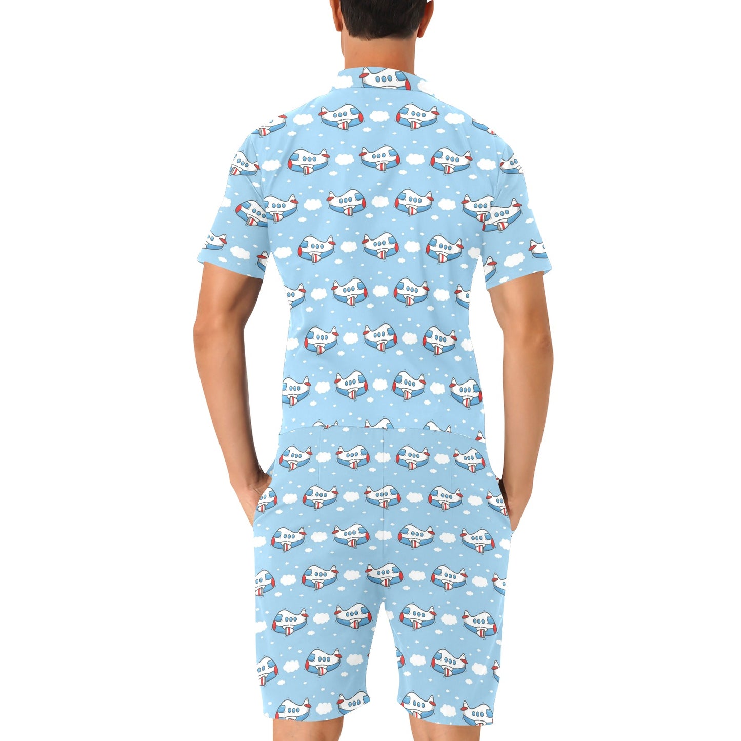 Airplane Cartoon Pattern Print Design 07 Men's Romper