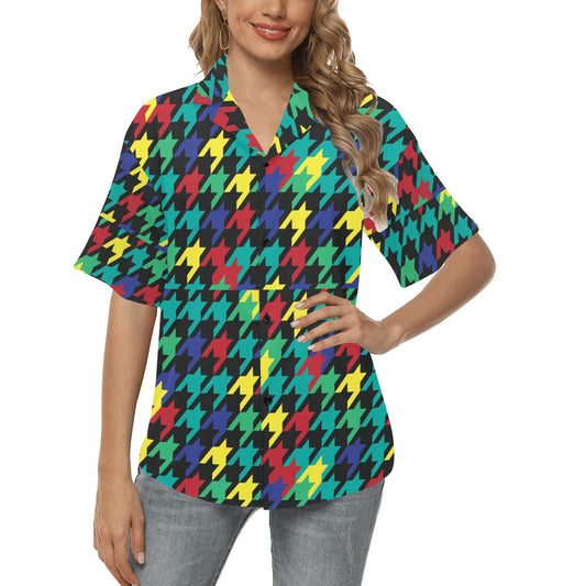 Houndstooth Colorful Pattern Print Design 02 Women's Hawaiian Shirt