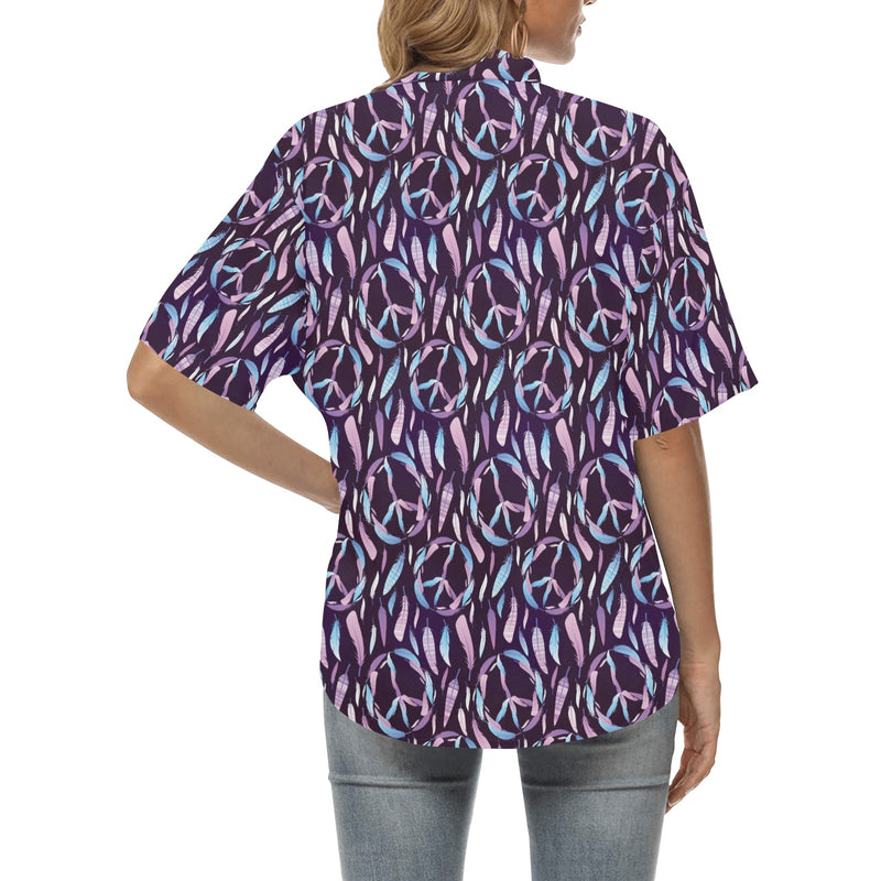 Peace Sign Feather Design Print Women's Hawaiian Shirt
