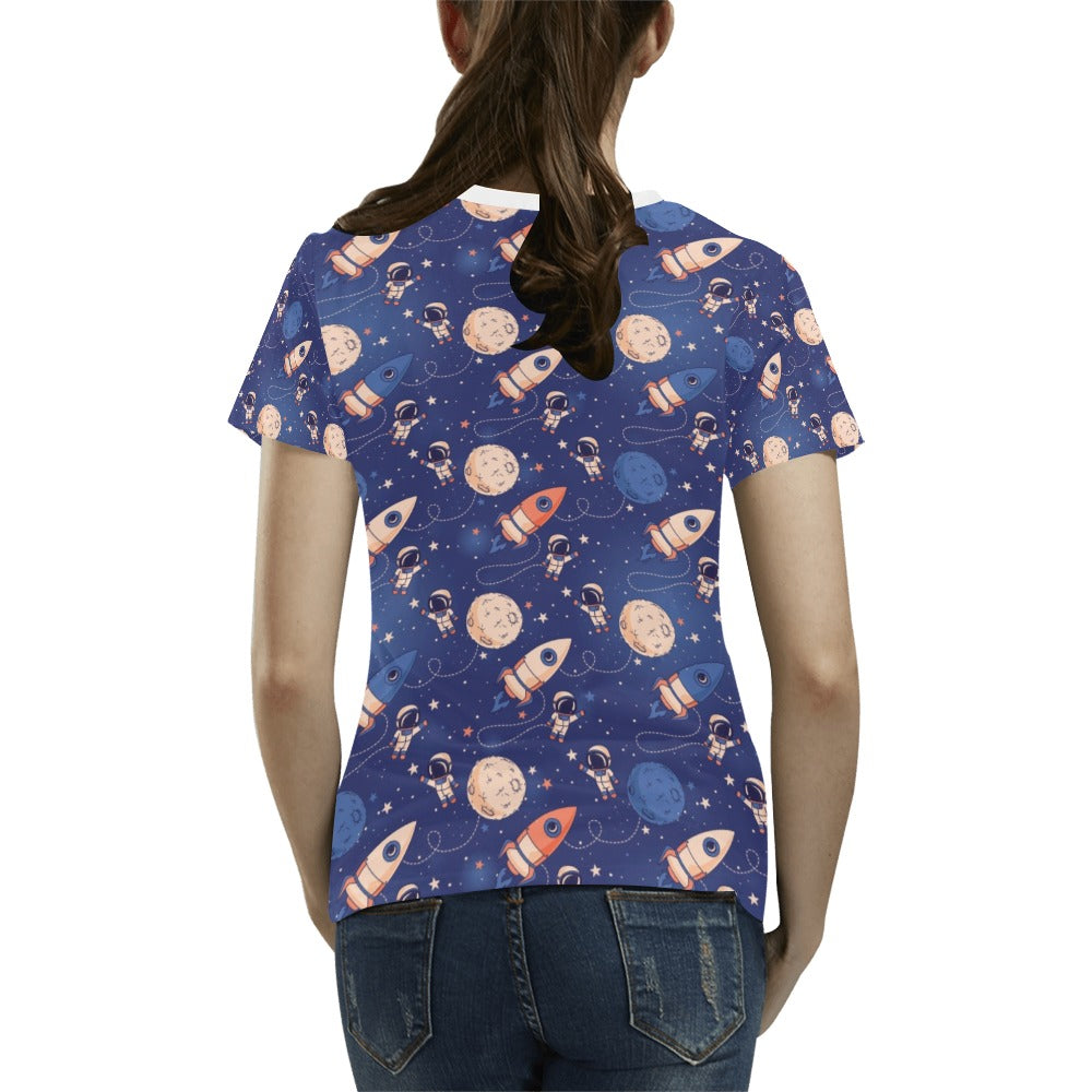 Space Astronaut Rocket Print Design LKS304 Women's  T-shirt