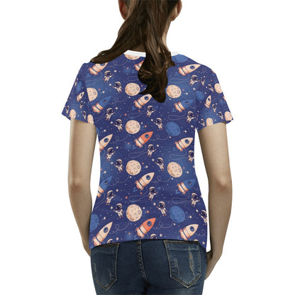 Space Astronaut Rocket Print Design LKS304 Women's  T-shirt