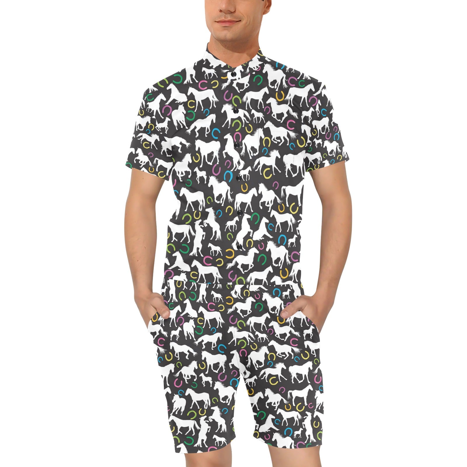 Horse Hoof Colorful Print Design LKS301 Men's Romper