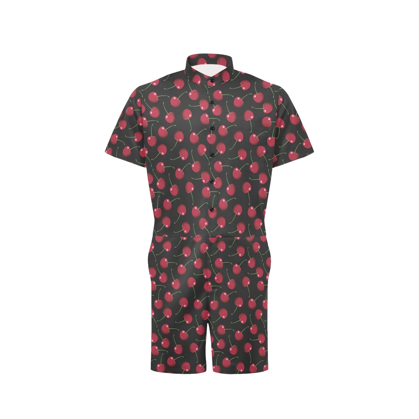 Cherry Black Background Men's Romper