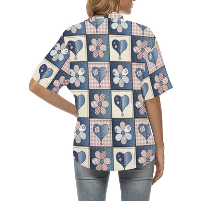 Patchwork Heart Flower Pattern Print Design 01 Women's Hawaiian Shirt