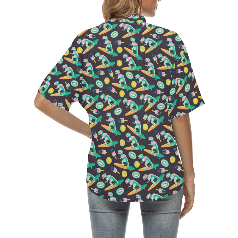 Surfboard T Rex Print Design LKS301 Women's Hawaiian Shirt