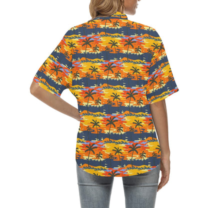 Palm Tree Pattern Print Design PT010 Women's Hawaiian Shirt
