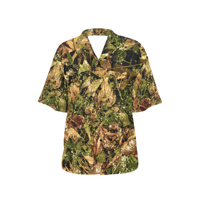 Camo Realistic Tree Forest Texture Print Women's Hawaiian Shirt