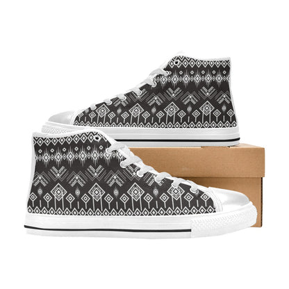Tribal Pattern Print Design LKS304 High Top Women's White Shoes
