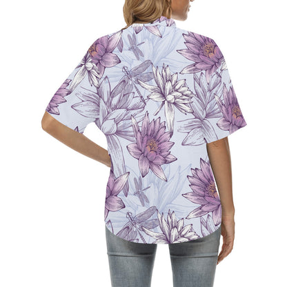 Water Lily Pattern Print Design WL01 Women's Hawaiian Shirt