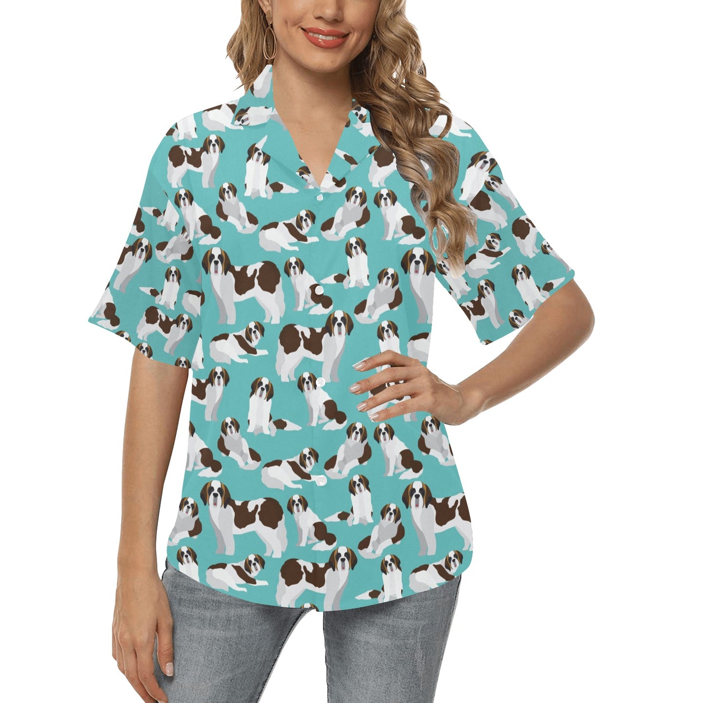 St Bernards Print Design LKS302 Women's Hawaiian Shirt
