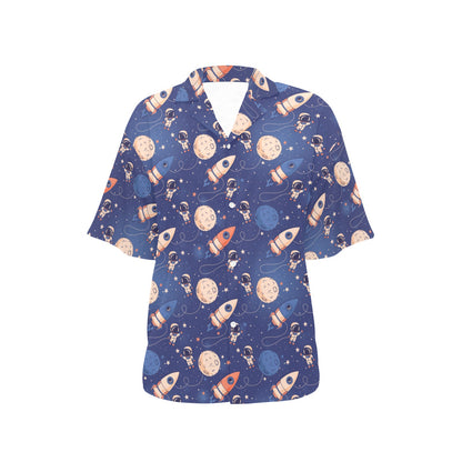 Space Astronaut Rocket Print Design LKS304 Women's Hawaiian Shirt
