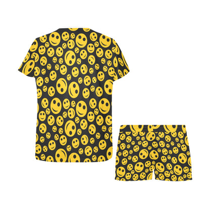 Smiley Face Emoji Print Design LKS304 Women's Short Pajama Set