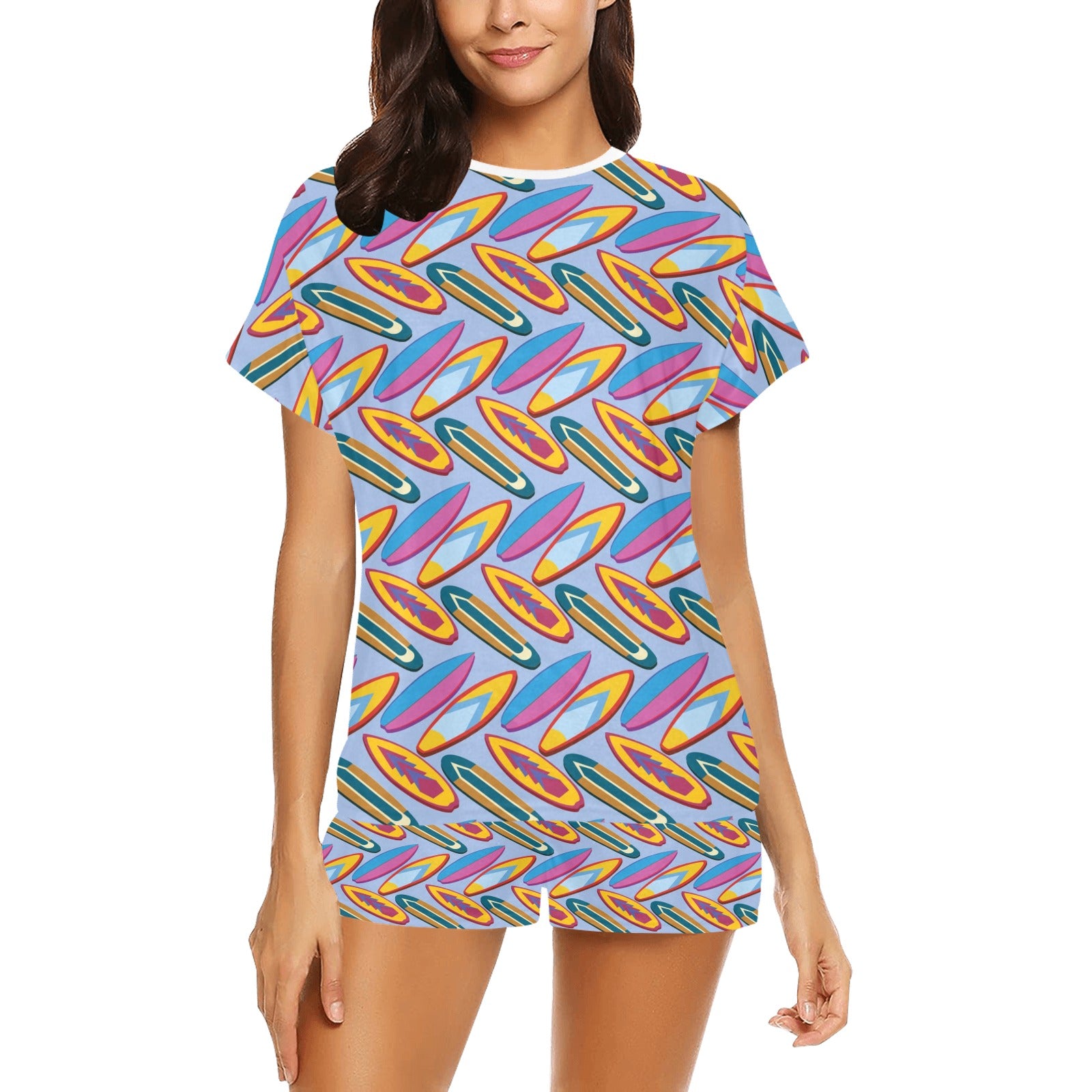 Surfboard Pattern Print Design LKS303 Women's Short Pajama Set