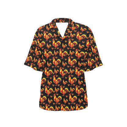 Rooster Print Themed Women's Hawaiian Shirt