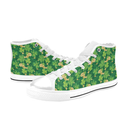 Shamrock Print Design LKS301 High Top Women's White Shoes