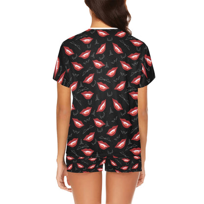 Vampire Lips Print Design LKS301 Women's Short Pajama Set
