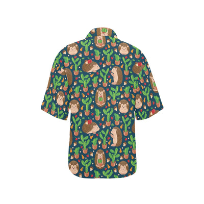 Hedgehog Cactus Pattern Print Design 04 Women's Hawaiian Shirt