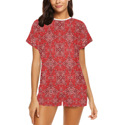 Bandana Red Pattern Print Design LKS3010 Women's Short Pajama Set