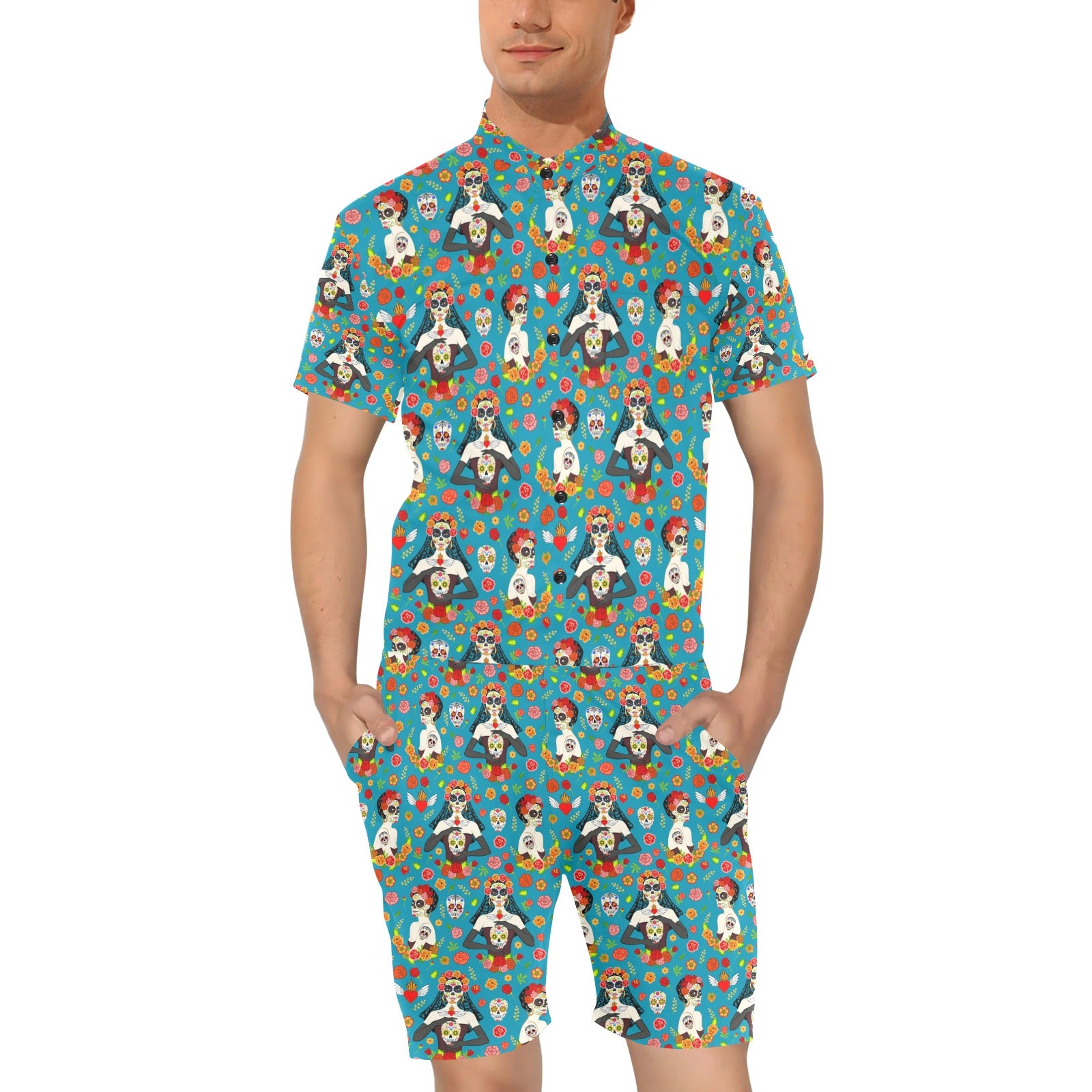 Day of the Dead Old School Girl Design Men's Romper