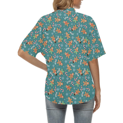 Gingerbread Pattern Print Design 05 Women's Hawaiian Shirt