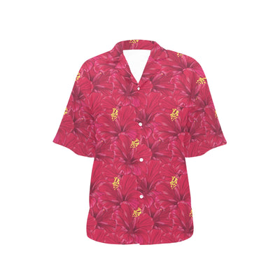 Hibiscus Red Pattern Print LKS308 Women's Hawaiian Shirt