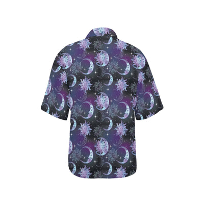 Sun Moon Print Design LKS303 Women's Hawaiian Shirt