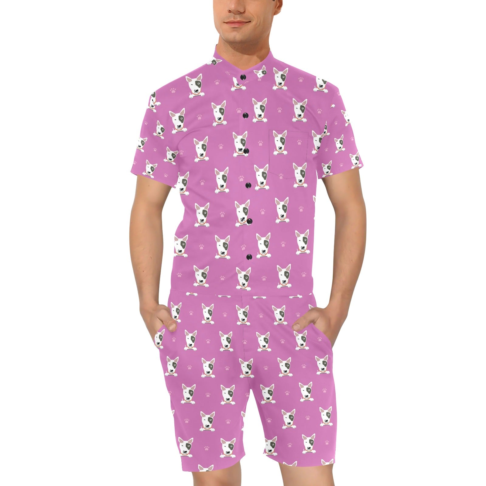 Bull Terrier Happy Print Pattern Men's Romper