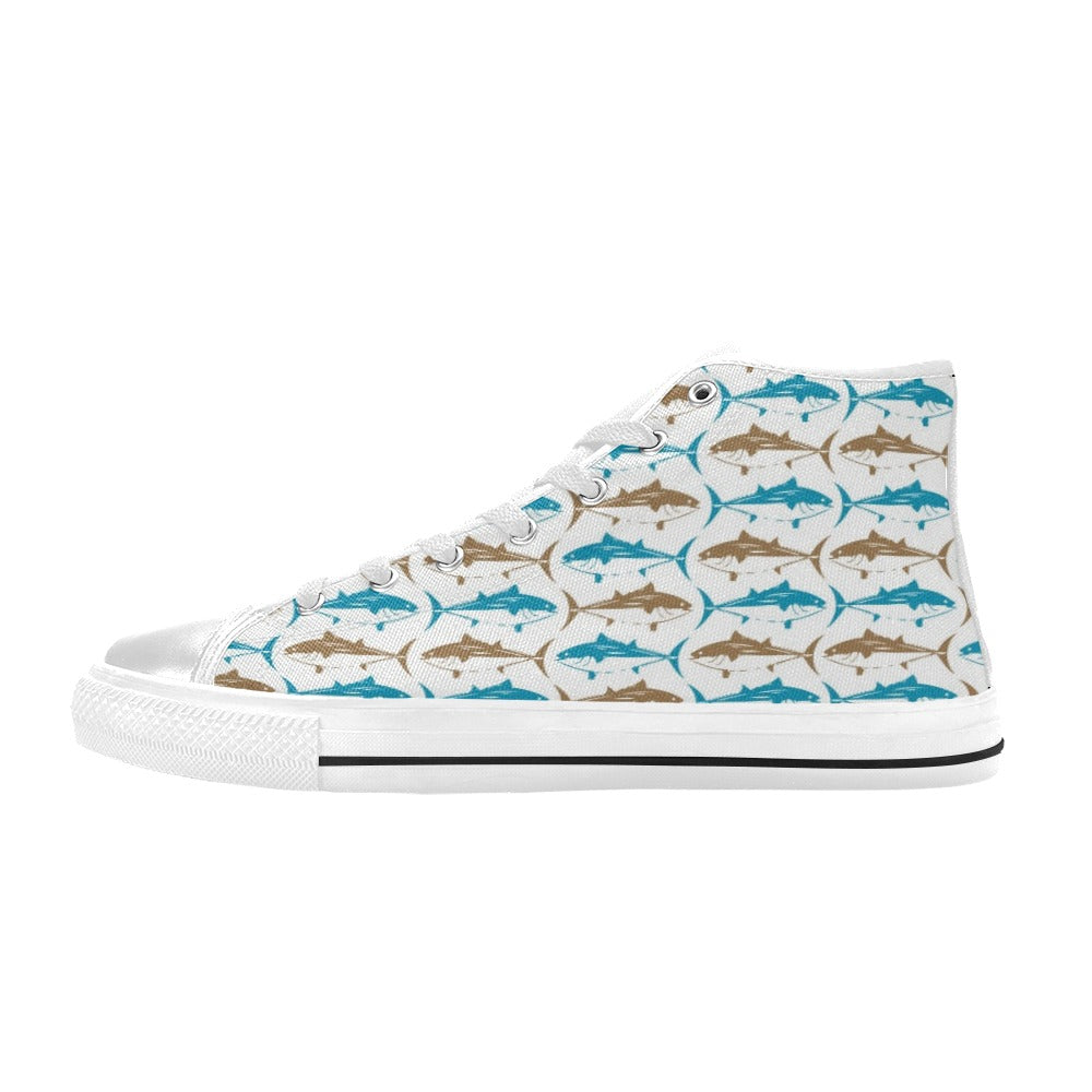 Tuna Fish Print Design LKS301 High Top Women's White Shoes