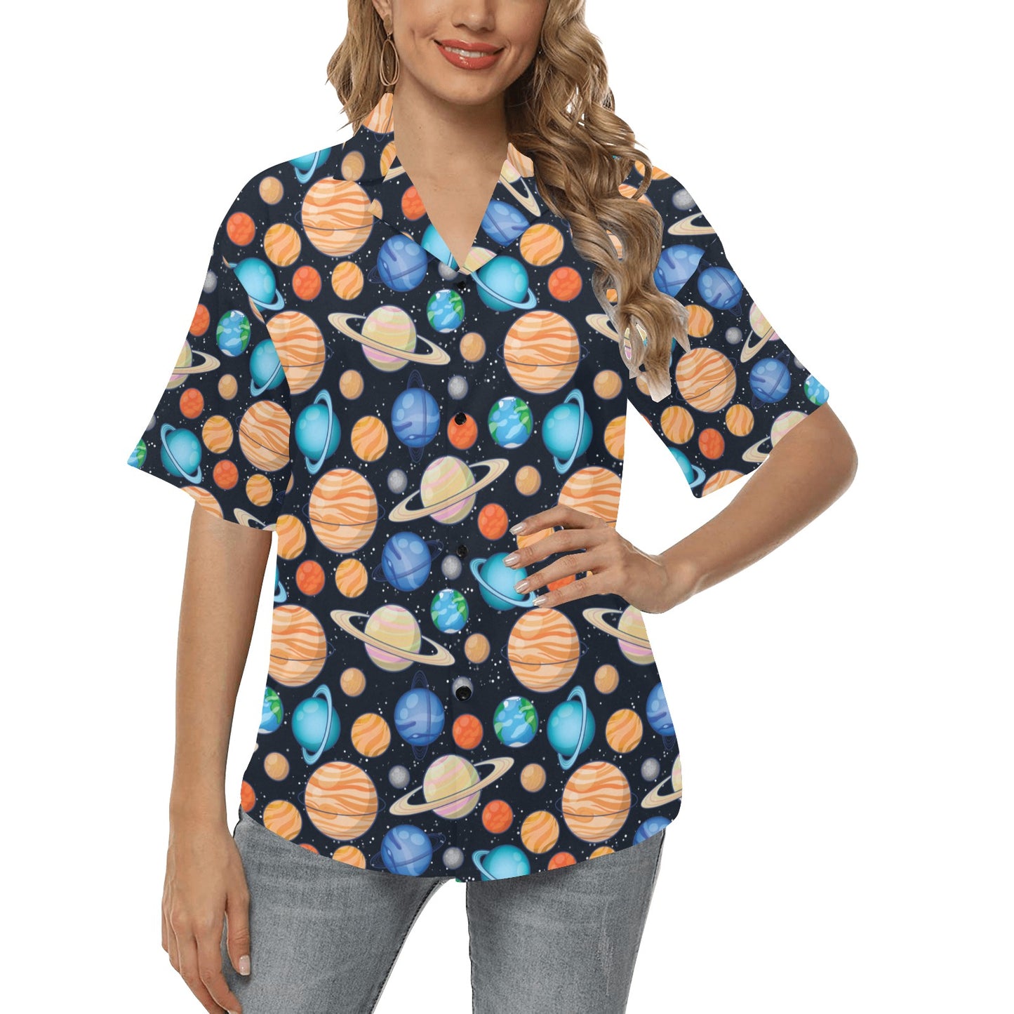 Planet Colorful Print Design LKS301 Women's Hawaiian Shirt