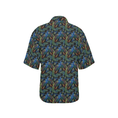 Peacock Themed Design Print Women's Hawaiian Shirt